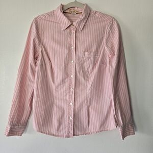 Boden Pink White Striped Cotton Long Sleeve Button Down Career Wear Top Size 8